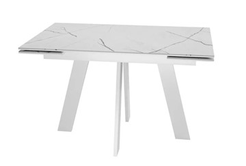 Кухонный стол раздвижной SKM 120, керамика белый мрамор/подстолье белое/ножки белые в Стерлитамаке