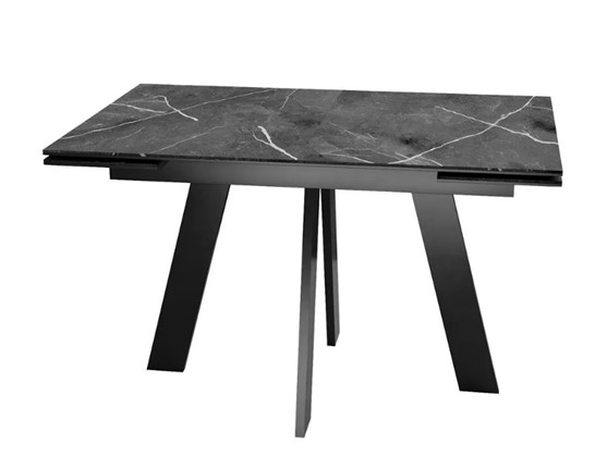 Стол раздвижной SKM 120, керамика черный мрамор/подстолье черное/ножки черные в Стерлитамаке - изображение