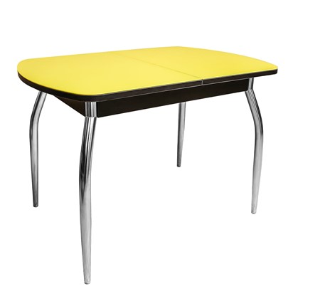 Стол на кухню ПГ-06 СТ2, венге/желтое стекло/35 хром гнутые металл в Стерлитамаке - изображение