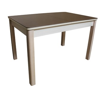 Кухонный стол раскладной Айсберг-02 СТ1, молочный дуб ЛДСП/стекло темно-коричневое/41 прямые массив дуб молочный в Уфе