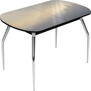 Кухонный раздвижной стол Ривьера исп.2 хром №5 (Exclusive h183/черный) в Стерлитамаке