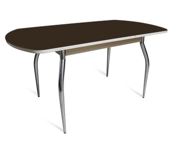 Кухонный стол раздвижной ПГ-07 СТ2, дуб молочный/черное стекло/35 хром гнутые металл в Стерлитамаке