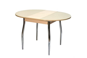 Кухонный круглый стол ПГ-К СТ, дуб молочный/стекло песочное/35 хром гнутые в Стерлитамаке