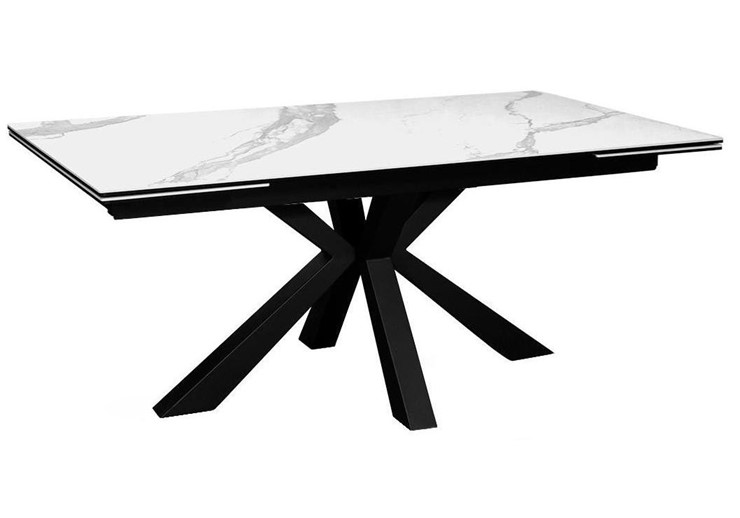 Стол обеденный раздвижной DikLine SFE160 Керамика Белый мрамор/подстолье черное/опоры черные (2 уп.) в Стерлитамаке - изображение 1