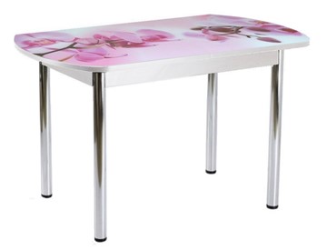 Кухонный стол раздвижной ПГ-01СТФ белое/орхидея/39 прямые трубы хром в Уфе