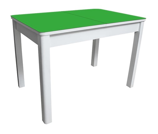 Обеденный стол Айсберг-05 СТ2, белое ЛДСП/стекло зеленое/прямые массив белый в Стерлитамаке - изображение