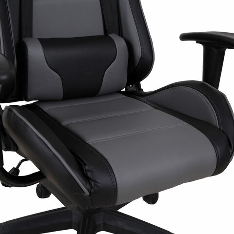 Кресло офисное Brabix GT Racer GM-100 (две подушки, экокожа, черное/серое) 531926 в Стерлитамаке - изображение 8