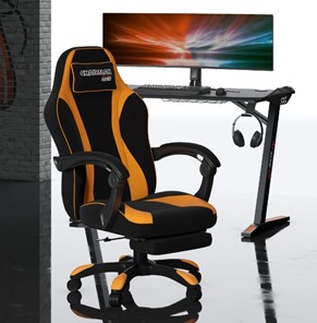 Игровое кресло CHAIRMAN GAME 35 с выдвижной подставкой для ног Ткань черная / Ткань оранжевая в Стерлитамаке - предосмотр 4
