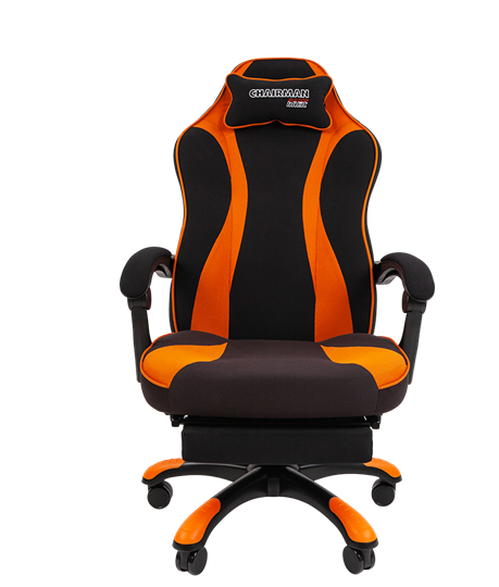 Игровое кресло CHAIRMAN GAME 35 с выдвижной подставкой для ног Ткань черная / Ткань оранжевая в Стерлитамаке - изображение 1