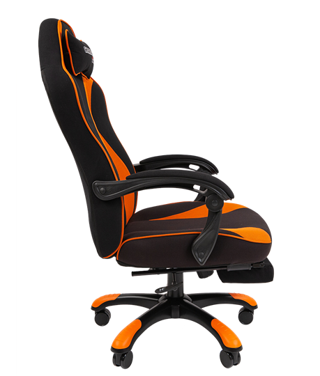 Игровое кресло CHAIRMAN GAME 35 с выдвижной подставкой для ног Ткань черная / Ткань оранжевая в Стерлитамаке - изображение 2