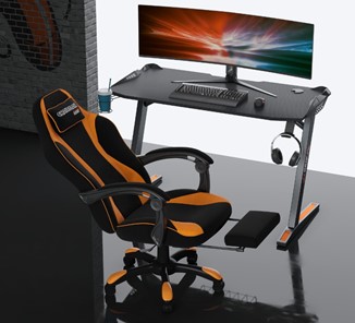 Игровое кресло CHAIRMAN GAME 35 с выдвижной подставкой для ног Ткань черная / Ткань оранжевая в Стерлитамаке - предосмотр 3