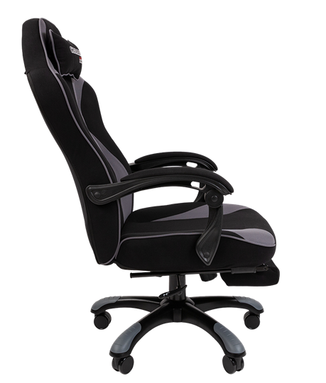 Игровое кресло CHAIRMAN GAME 35 с выдвижной подставкой для ног Ткань черная / Ткань св.серая в Салавате - изображение 2