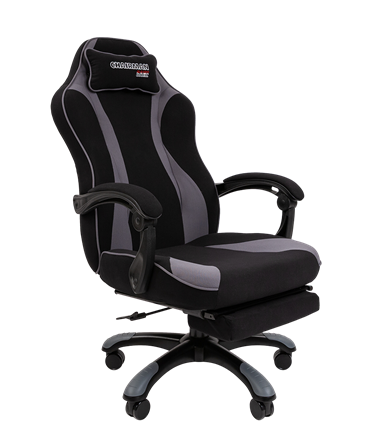 Игровое кресло CHAIRMAN GAME 35 с выдвижной подставкой для ног Ткань черная / Ткань св.серая в Салавате - изображение