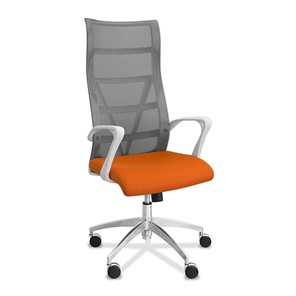 Кресло офисное Топ X белый каркас, сетка/ткань TW / серая/оранжевая в Стерлитамаке