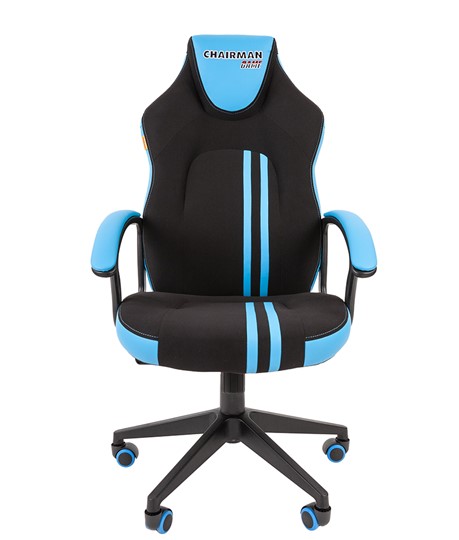 Кресло игровое CHAIRMAN GAME 26  Экокожа - Ткань стандарт. Черный/голубой в Стерлитамаке - изображение 2