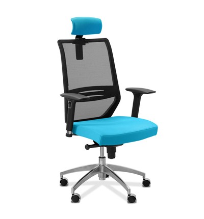 Офисное кресло для руководителя Aero lux с подголовником, сетка/ткань TW / черная/голубая в Стерлитамаке - изображение