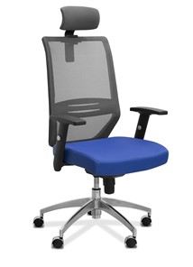 Кресло офисное Aero с подголовником, сетка/ткань TW / черная/ синяя в Стерлитамаке - предосмотр