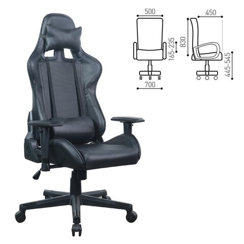 Кресло Brabix GT Carbon GM-115 (две подушки, экокожа, черное) 531932 в Стерлитамаке - изображение 15