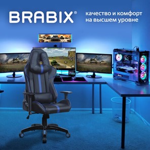 Офисное кресло BRABIX "GT Carbon GM-120", две подушки, экокожа, черное/синее, 531930 в Стерлитамаке - предосмотр 1