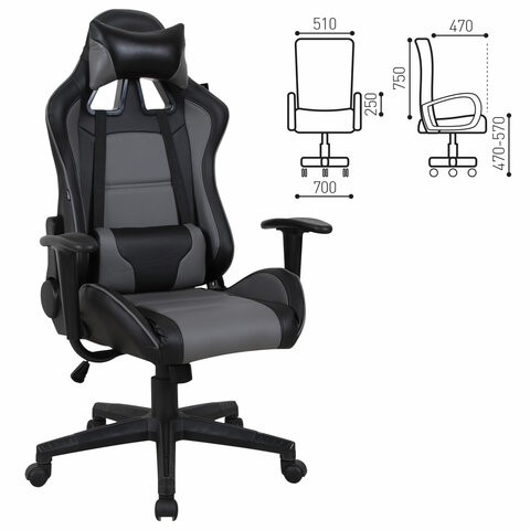 Кресло офисное Brabix GT Racer GM-100 (две подушки, экокожа, черное/серое) 531926 в Стерлитамаке - изображение 14