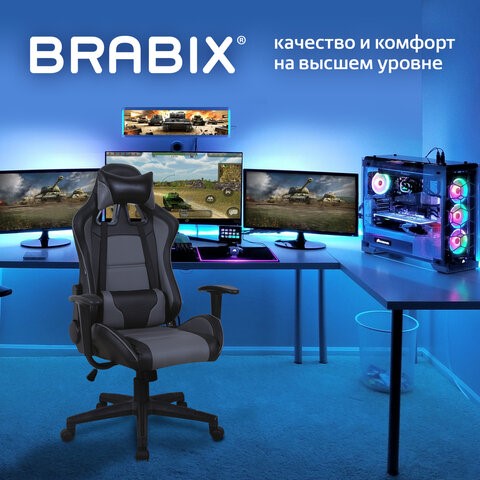 Кресло офисное Brabix GT Racer GM-100 (две подушки, экокожа, черное/серое) 531926 в Стерлитамаке - изображение 13