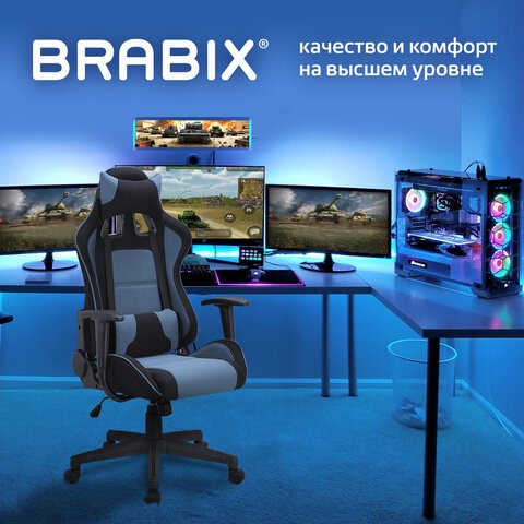 Кресло офисное Brabix GT Racer GM-100 (две подушки, ткань, черное/голубое) 531818 в Стерлитамаке - изображение 7