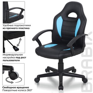 Офисное кресло BRABIX "Spark GM-201", экокожа, черное/голубое, 532505 в Стерлитамаке - предосмотр 9