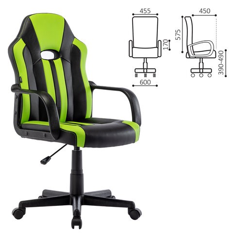 Кресло компьютерное BRABIX "Stripe GM-202", экокожа, черное/зеленое, 532511 в Стерлитамаке - изображение 5
