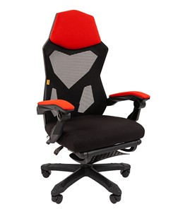 Компьютерное кресло CHAIRMAN 571 с подставкой для ног , сетчатый акрил / полиэстер черный/красный в Стерлитамаке - предосмотр