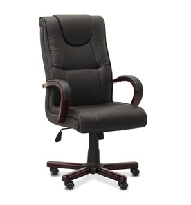 Офисное кресло для руководителя Империя, натуральная кожа / черная/дерево - орех гамильтон в Стерлитамаке - предосмотр