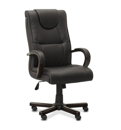 Офисное кресло для руководителя Империя, натуральная кожа с компаньоном / черная/дерево - венге в Стерлитамаке - изображение