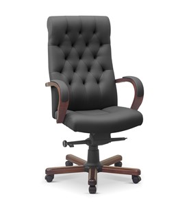 Офисное кресло для руководителя Status, натуральная кожа с компаньоном /серая/дерево - орех аида в Стерлитамаке