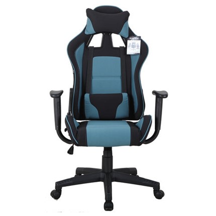 Кресло офисное Brabix GT Racer GM-100 (две подушки, ткань, черное/голубое) 531818 в Стерлитамаке - изображение