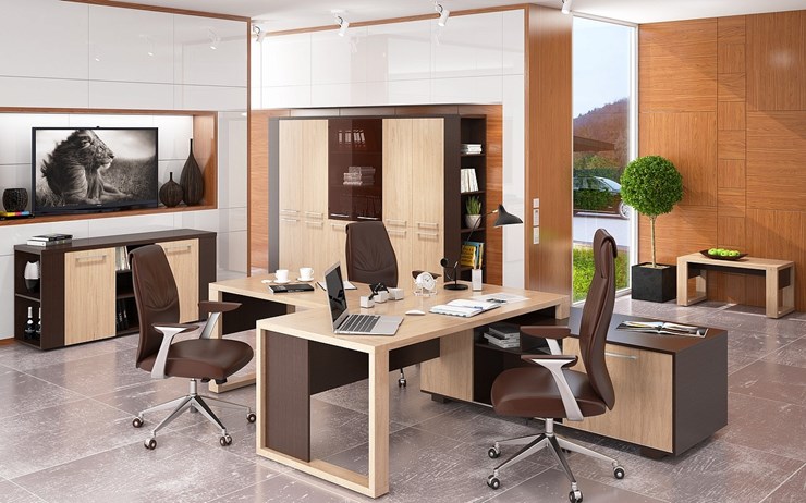 Кабинет руководителя ALTO с брифинг-приставкой, с низким и высокими шкафами в Салавате - изображение