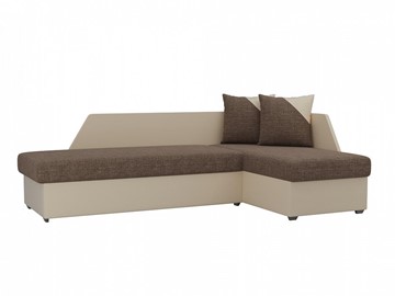 Угловой диван с оттоманкой Андора, Коричневый/Бежевый (рогожка/экокожа) в Стерлитамаке