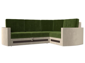 Угловой диван Белла, Зеленый/Бежевый (Микровельвет) в Стерлитамаке