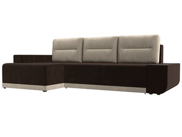 Угловой раскладной диван Чикаго, Коричневый/Бежевый (микровельвет) в Стерлитамаке