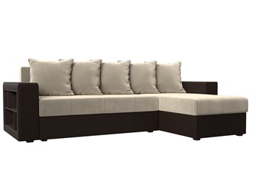 Угловой диван с оттоманкой Дубай Лайт, Бежевый/Коричневый (микровельвет/экокожа) в Стерлитамаке