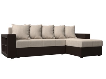 Угловой диван с оттоманкой Дубай Лайт, Бежевый/Коричневый (рогожка/экокожа) в Стерлитамаке