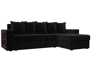 Угловой диван с оттоманкой Дубай Лайт, Черный (велюр) в Стерлитамаке
