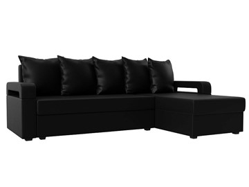 Угловой диван с оттоманкой Гермес Лайт, Черный (экокожа) в Стерлитамаке