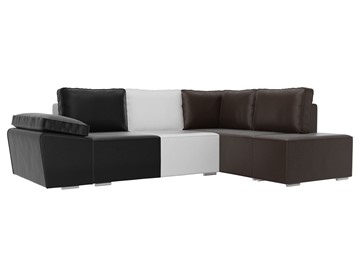 Угловой диван для гостиной Хавьер, Черный/Белый/Коричневый (экокожа) в Стерлитамаке