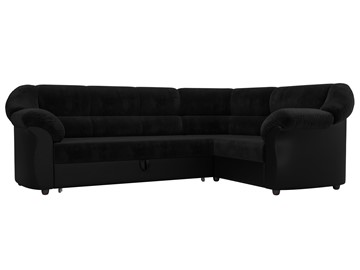 Угловой диван для гостиной Карнелла, Черный (велюр/экокожа) в Стерлитамаке