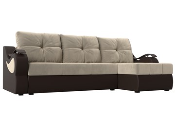 Угловой диван Меркурий, Бежевый/коричневый (вельвет/экокожа) в Уфе