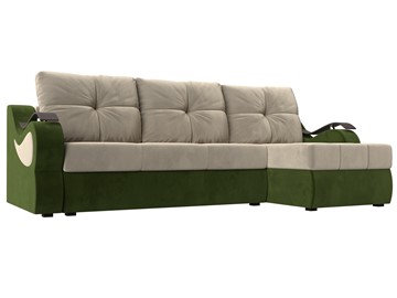 Угловой диван Меркурий, Бежевый/зеленый (вельвет) в Уфе