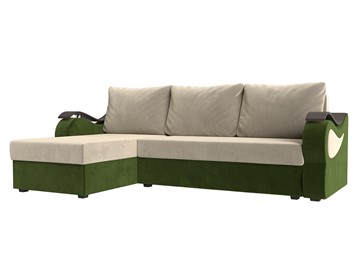 Угловой диван с оттоманкой Меркурий Лайт, Бежевый/Зеленый (микровельвет) в Стерлитамаке