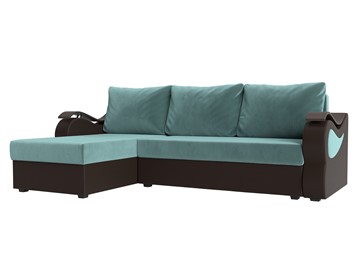 Угловой диван с оттоманкой Меркурий Лайт, Бирюзовый/Коричневый (велюр/экокожа) в Стерлитамаке