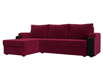 Угловой диван с оттоманкой Николь лайт, Бордовый/Черный (микровельвет/экокожа) в Уфе