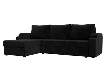 Угловой диван с оттоманкой Николь лайт, Черный/Черный (велюр/экокожа) в Уфе