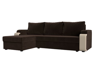 Угловой диван с оттоманкой Николь лайт, Коричневый/Бежевый (микровельвет/экокожа) в Уфе